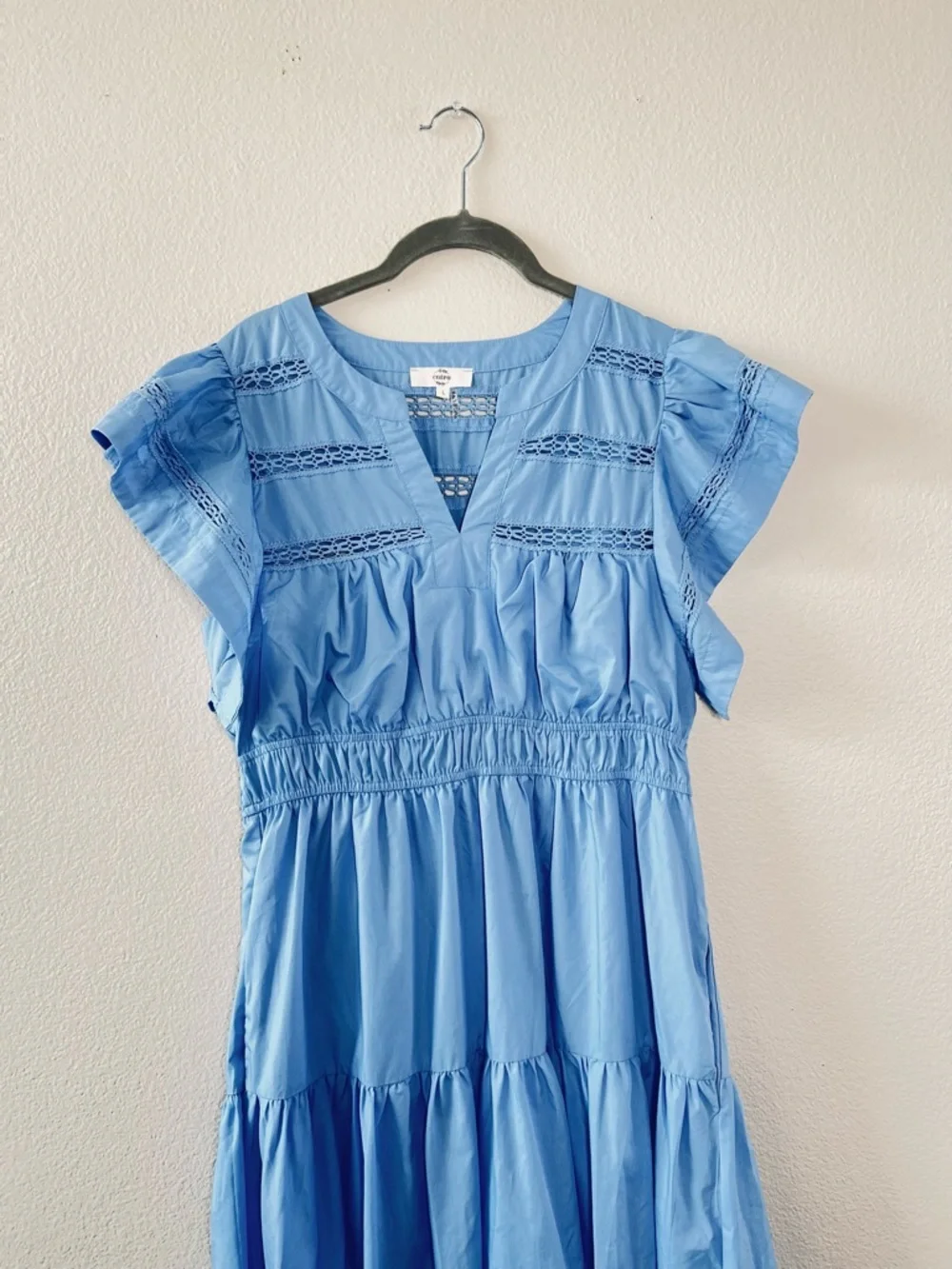 Entro Light Blue Maxi Dress with Crochet Details and Flutter Sleeves - Picture 2 of 10